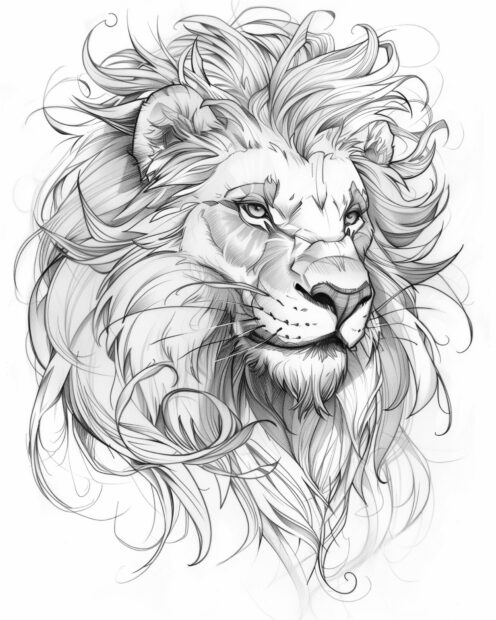 Detailed lion face with a majestic mane.