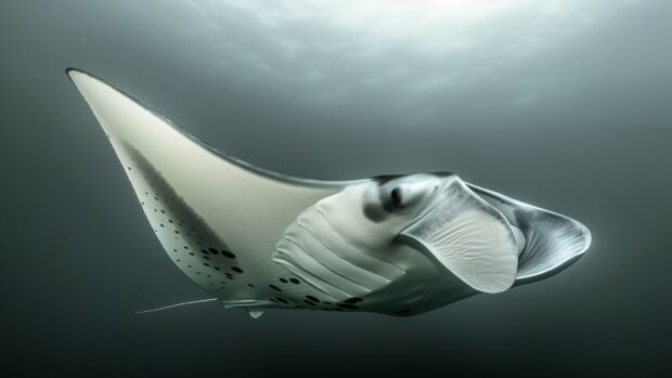 Dive into the depths to witness the graceful dance of manta rays gliding through the water, Animal Sea life.