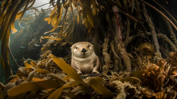 Explore the intricate ecosystem of a kelp forest, where sea otters play among towering kelp strands and schools of fish dart in and out of the shadows (2).