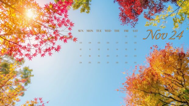 Fall November 2024 Calendar Desktop Wallpaper.