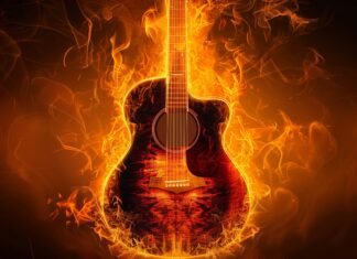 Fire Guitar wallpaper HD for desktop.