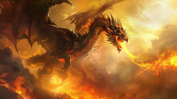 Fire dragon wallpaper 2K QHD.