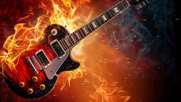 Fire guitar wallpaper 4K for desktop.