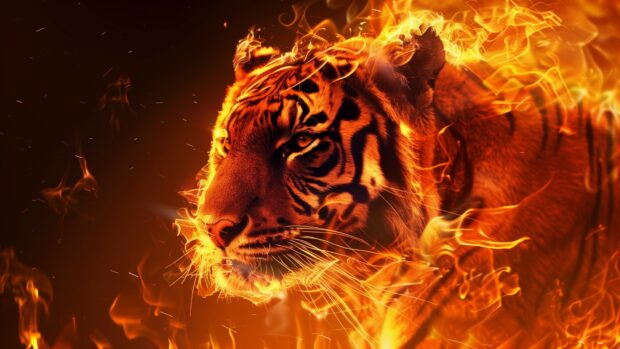 Fire tiger 4K wallpaper HD for desktop.