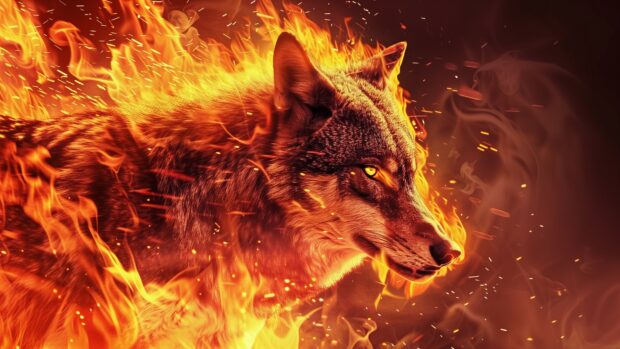 Fire wolf wallpaper 4K for desktop.