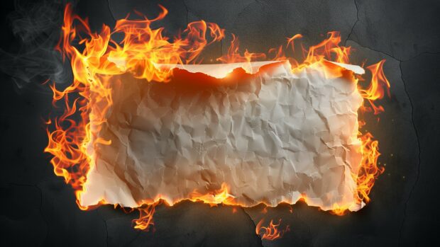 Flames engulfing a piece of paper, capturing the moment of destruction.