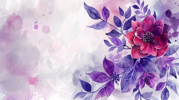 Floral watercolor 2K QHD Wallpaper with blooming flowers.