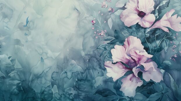 Floral watercolor desktop HD wallpaper with blooming flowers.