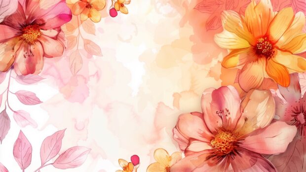 Floral watercolor desktop wallpaper with blooming flowers.