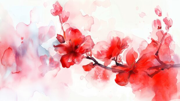 Floral watercolor desktop wallpaper with blooming flowers.