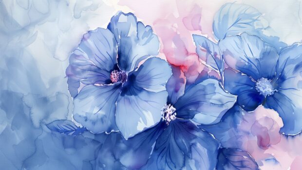 Flower watercolor 4K desktop wallpaper with intricate details.