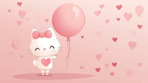 Hello Kitty holding a pink balloon, 4K wallpaper.