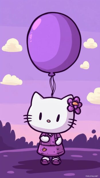 Hello Kitty holding a purple balloon.