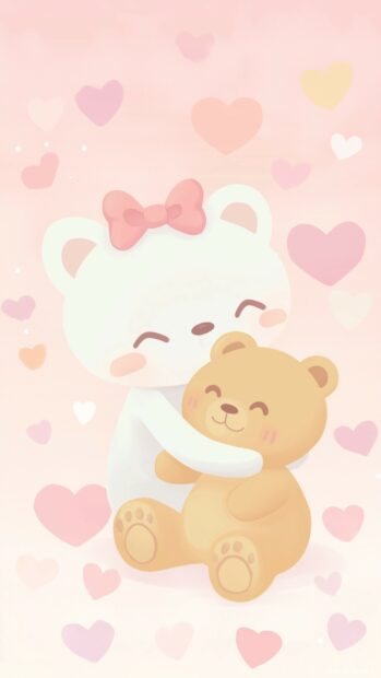 Hello Kitty hugging a fluffy teddy bear.