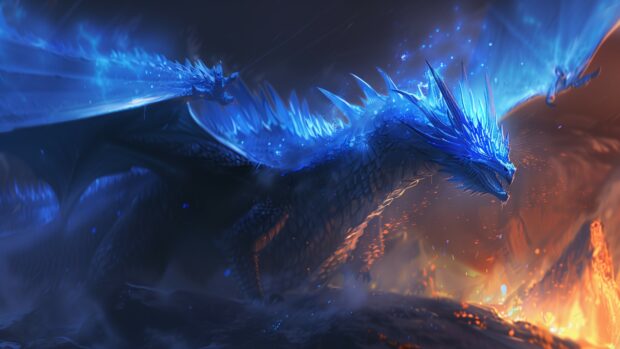 Hot Blue Fire dragon 4K desktop wallpaper.