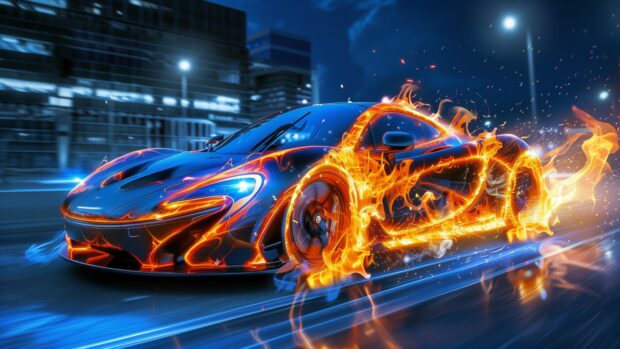 Hot Blue fire car wallpaper HD for desktop.