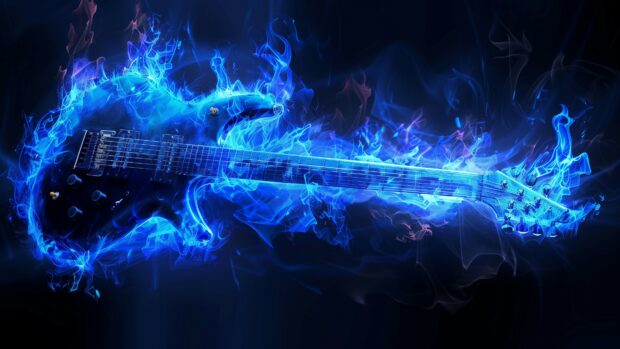 Hot Blue fire guitar wallpaper 4K for desktop.