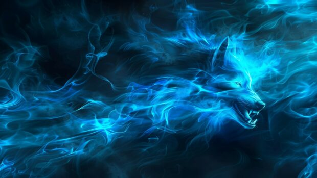 Hot Blue fire wolf wallpaper 2K  for desktop.