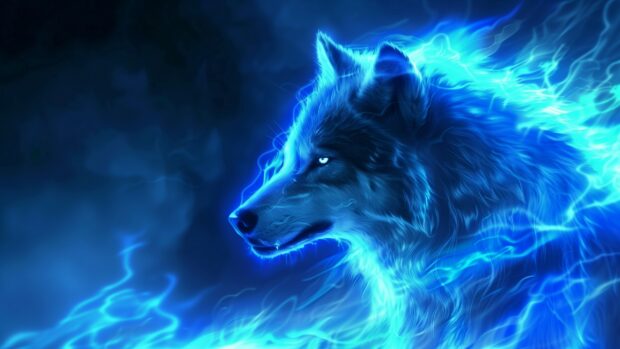 Hot Blue fire wolf wallpaper HD for desktop.