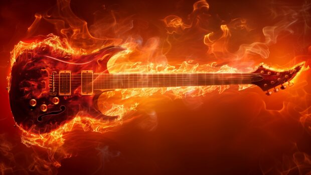 Hot Fire Guitar wallpaper 4K for desktop.