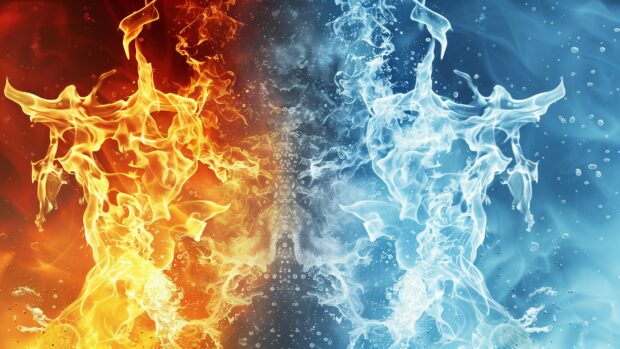 Hot Fire and water 4K  background.