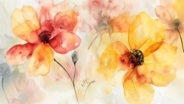 Intricate flower watercolor 4K background with delicate, detailed hues.