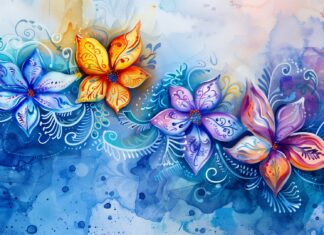 Intricate flower watercolor wallpaper HD with delicate details.