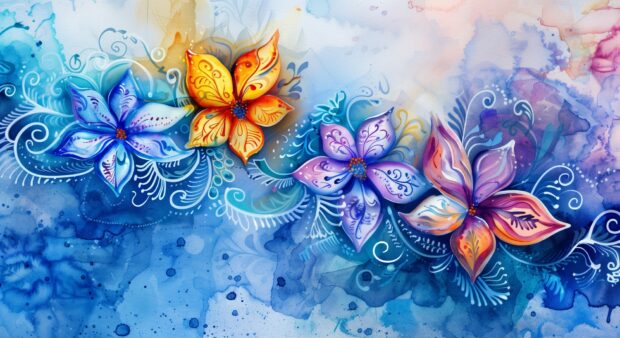 Intricate flower watercolor wallpaper HD with delicate details.