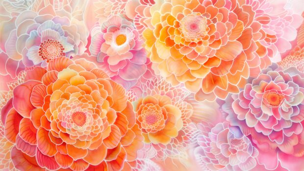 Intricate flower watercolor wallpaper with delicate hues.