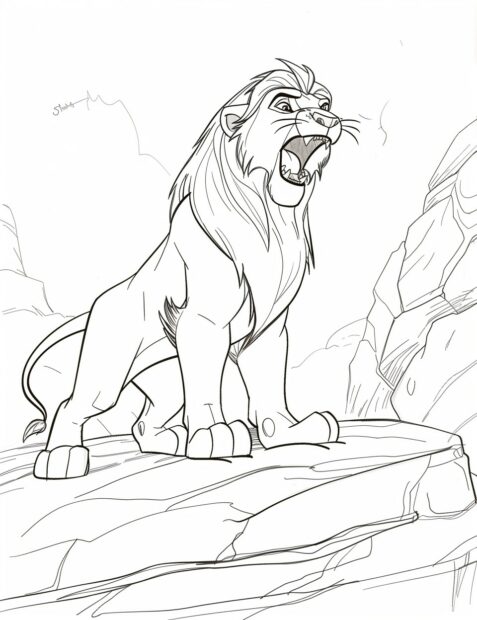 Lion king coloring pages with adult Simba roaring triumphantly.