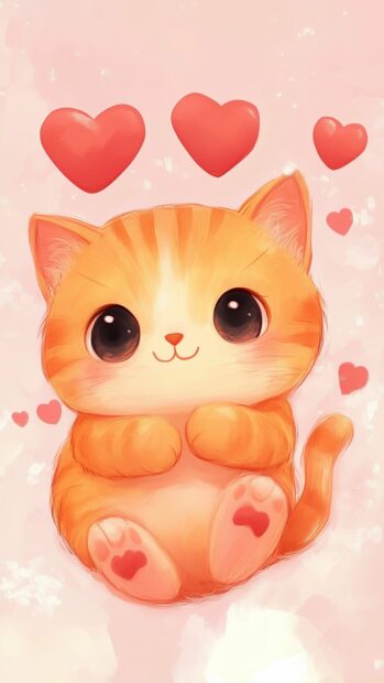 Lovely Kawaii cat wallpaper with hearts.