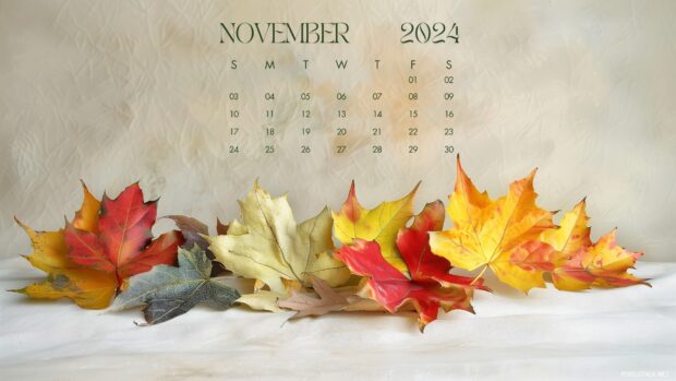 November 2024 Calendar Desktop Wallpaper Fall Leaves.