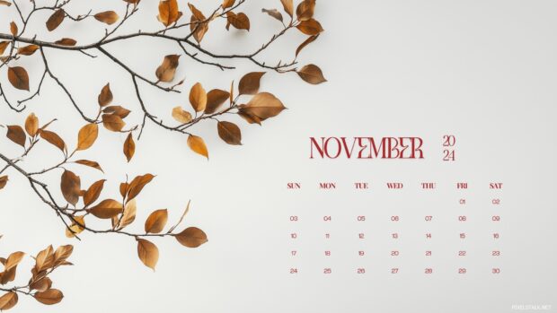 November 2024 Calendar Desktop Wallpaper HD Fall Tree branches.