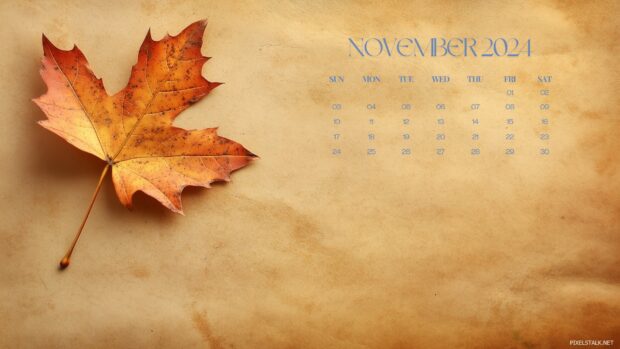 November 2024 Calendar Desktop Wallpaper Single Leaf.