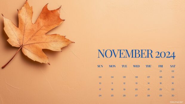 November 2024 Calendar HD Fall Leaf Wallpaper.