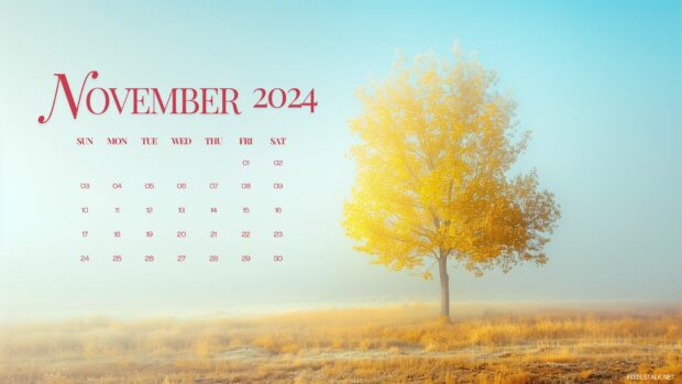 November 2024 Calendar HD Wallpaper with Fall tree.