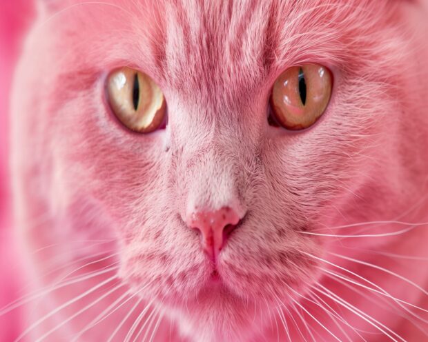 Pink cat desktop wallpaper.