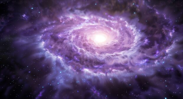 Purple Andromeda galaxy with intricate patterns and clusters of stars, creating a stunning visual effect.