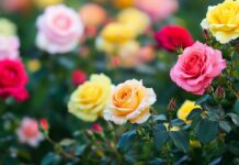 Rose garden wallpaper 4K with a variety of roses in different colors.