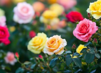 Rose garden wallpaper 4K with a variety of roses in different colors.