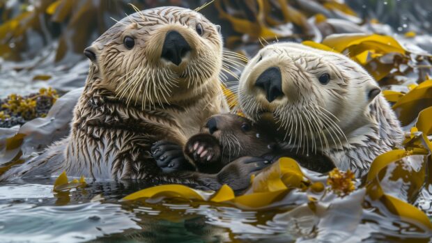 Sea otters play among towering kelp strands and schools of fish dart in and out of the shadows.