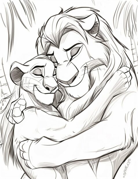 Simba and Nala reunited as adults.