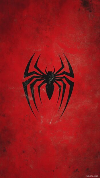 Spiderman logo with a subtle web pattern overlay on a solid red background.