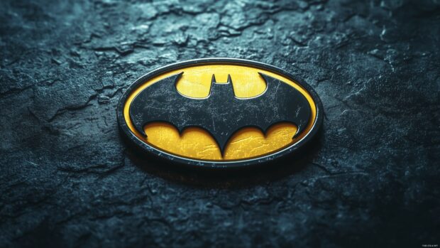 The classic Batman logo in bright yellow and black, 4K wallpaper.