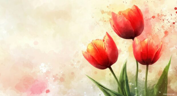 Tulip flower HD wallpaper with colorful and artistic watercolor effects.