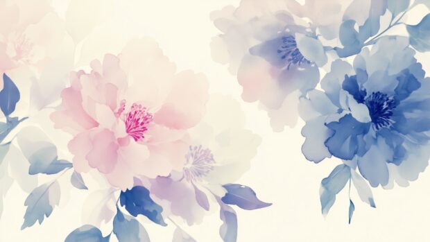 Watercolor flower wallpaper of delicate lavender and peonies, with subtle gradients and a light.