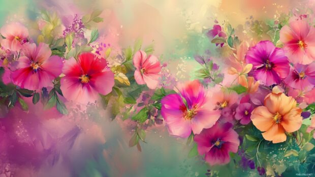 Watercolor flower wallpaper with colorful, artistic flair.