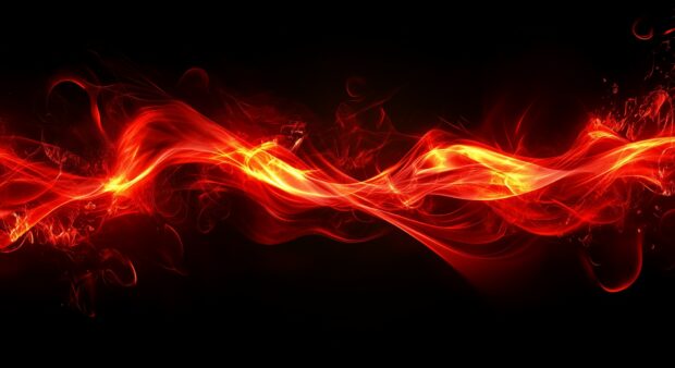 Waves of red flames swirling and curling across a pitch black background, Fire desktop wallpaper.