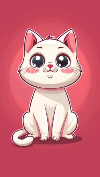 White Cat iPhone Wallpaper with a Cute little cat, Kawaii style.