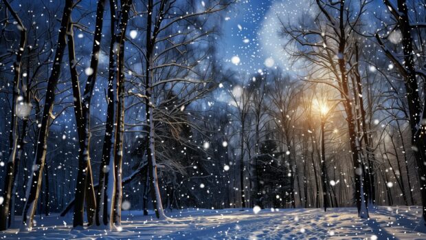 Winter wonderland with sparkling snow under the moonlight.